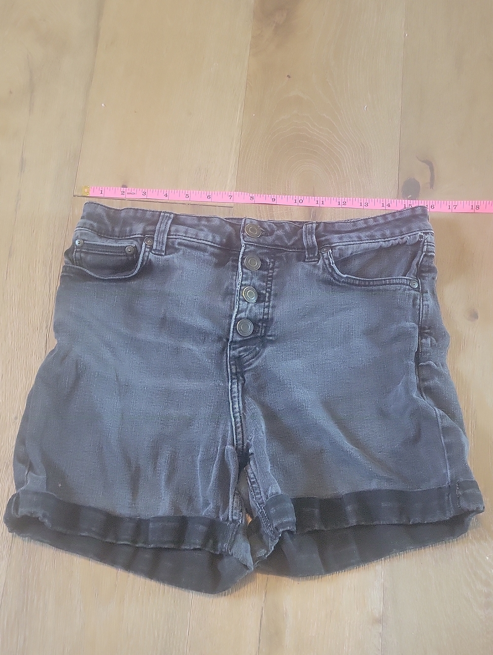 LC Lauren Conrad Washed Black High-Rise Button-Front Denim Shorts Size 12